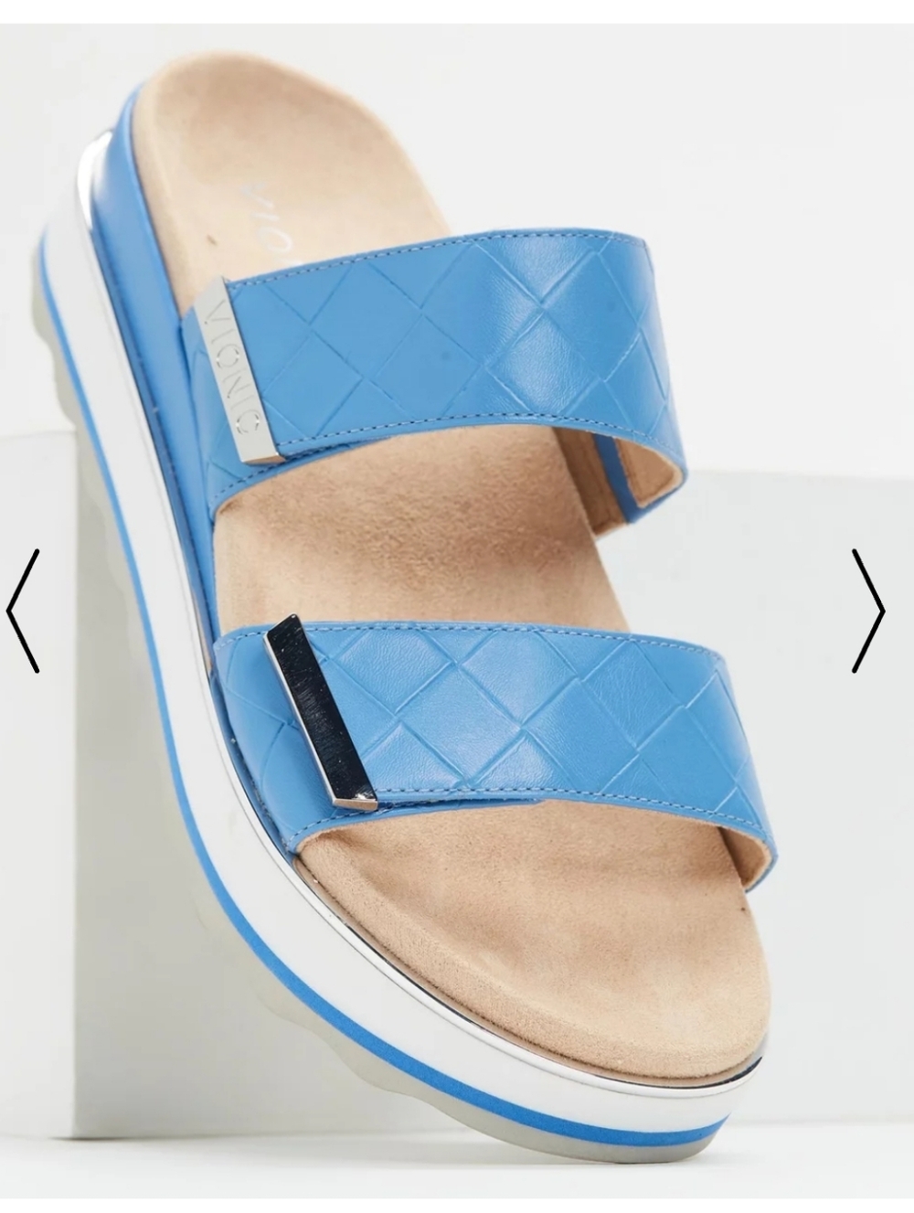 Vionic Brandie Flatform Slide Azure Blue Double-Strap Orthotic Sandals Size 8